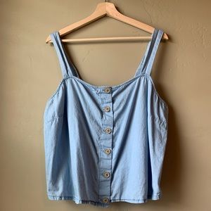 Chambray crop tank with button front